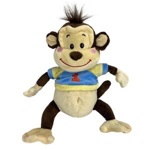 Kellytoy‎ Monkey Plush Stuffed Animal Blue Shirt Number 1 Brown Hair